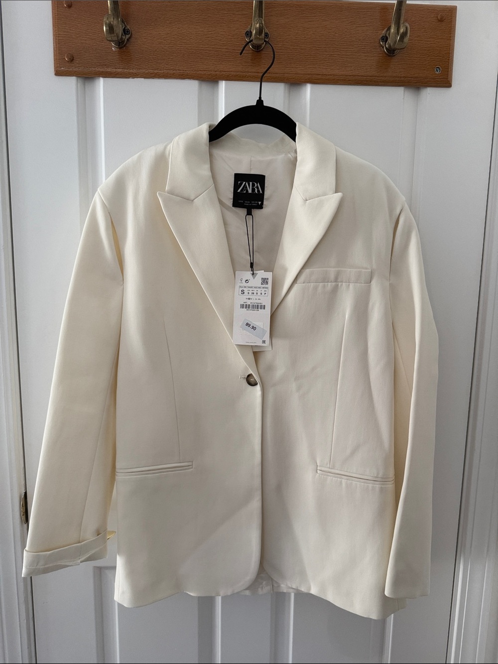 ZARA Oversized Off-White Cut Out Single-Button Notched-Lapel Blazer
